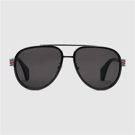 Black Acetate Aviator Sunglasses With Grey Polarized Lens